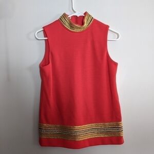 Vintage Sleeveless Top Fun Retro Gold and Red Size 10
